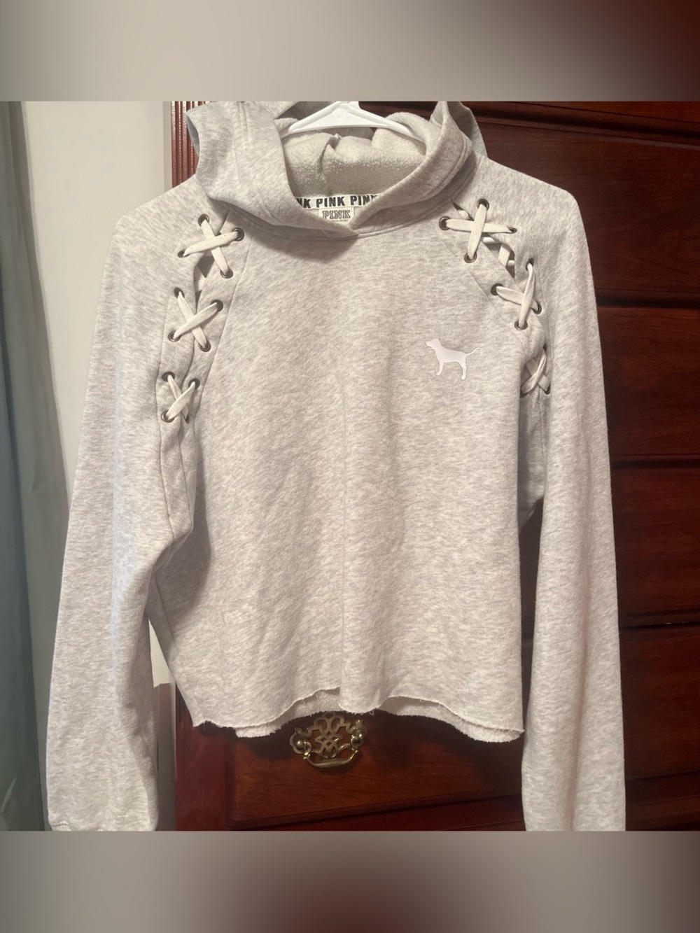 Victoria's Secret PINK Light Gray Hoodie with Branded Neck Tape